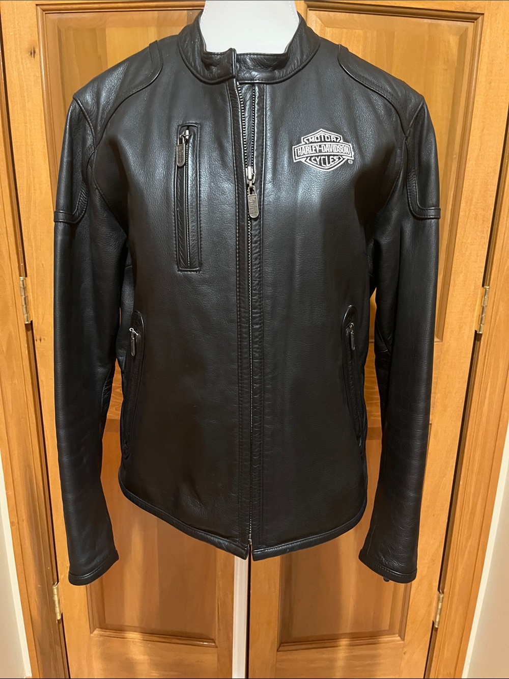 Harley-Davidson Black Leather Bomber Jacket with Chest Crest